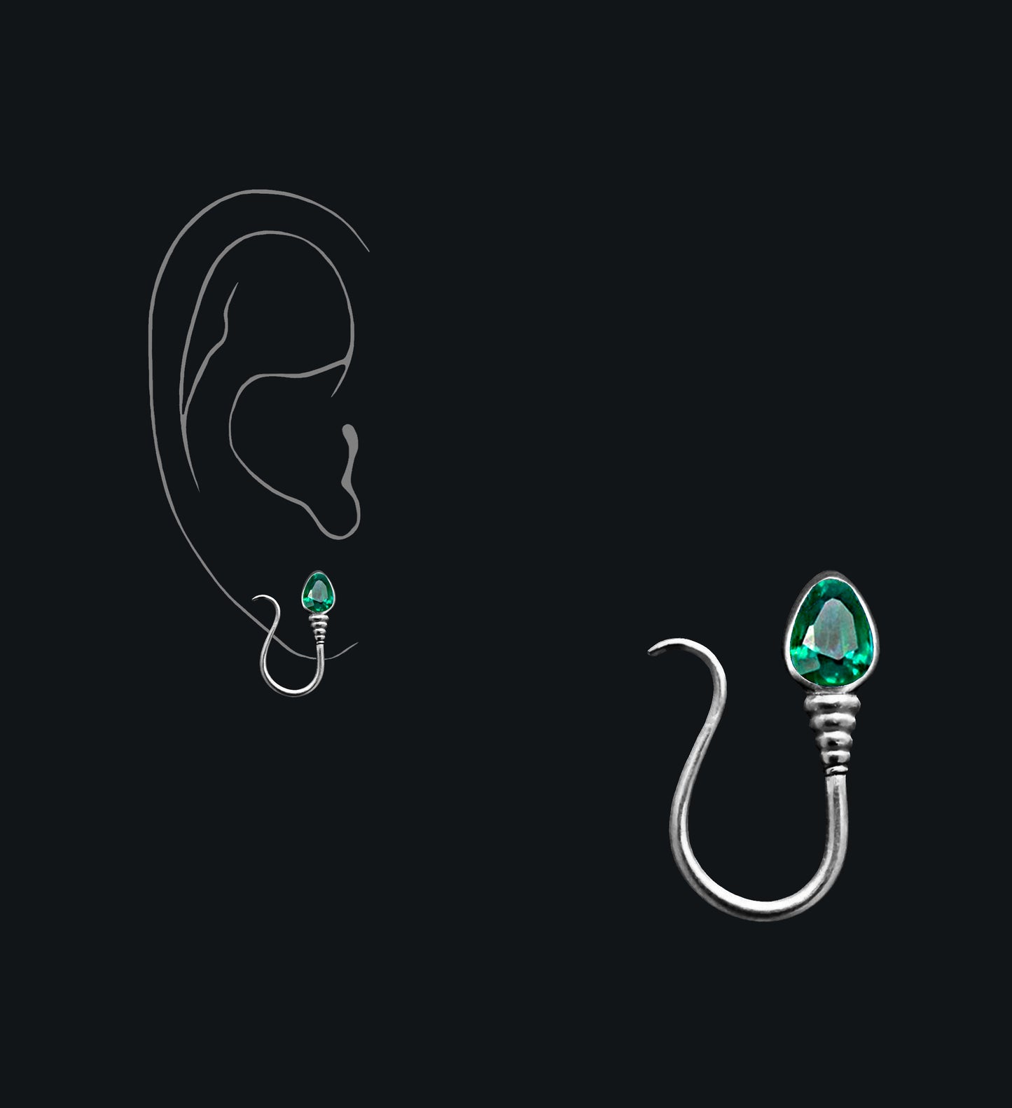 « I AM FREE » PIERCING - White Gold -Emerald
