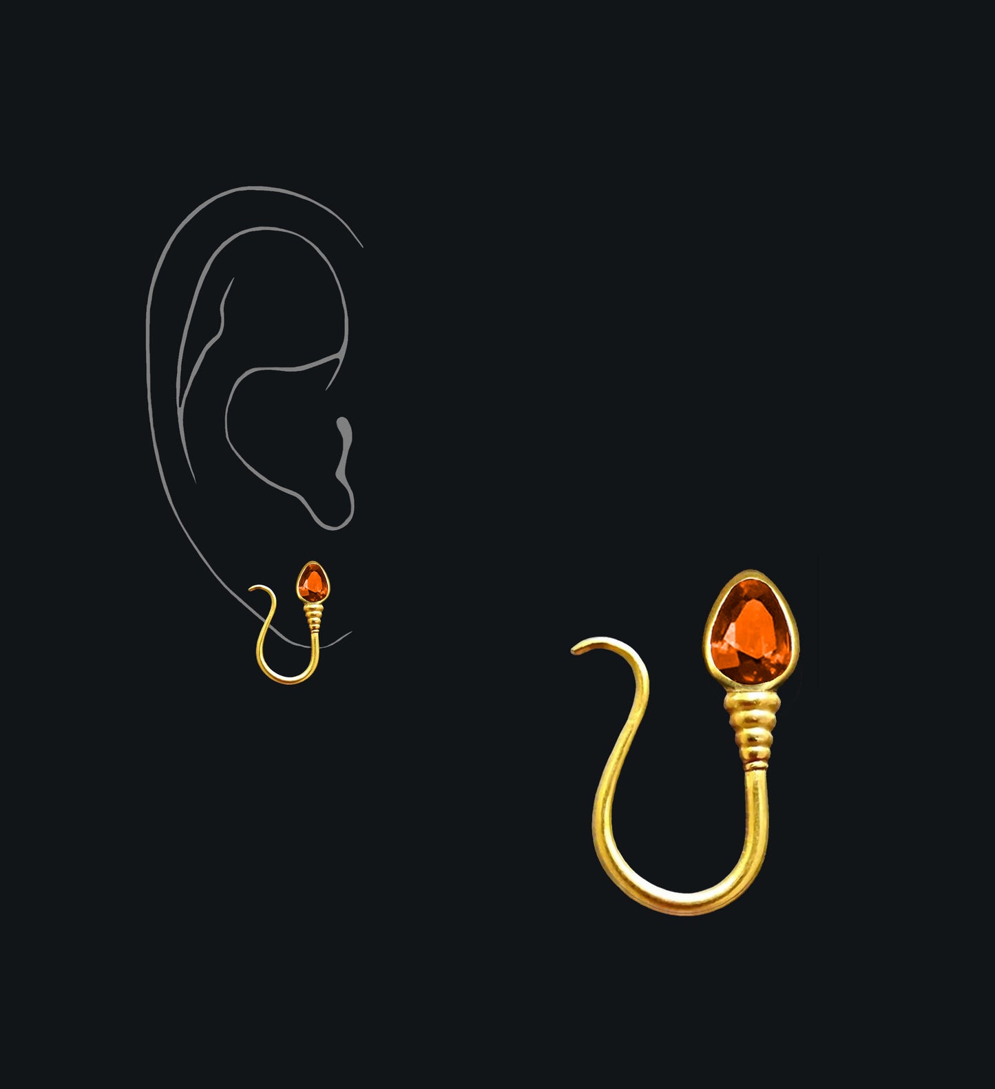 « I AM FREE » PIERCING - Yellow Gold - Mandarin Garnet