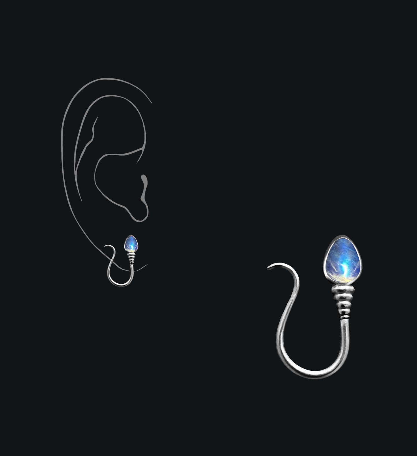 « I AM FREE » PIERCING - White Gold - Moonstone