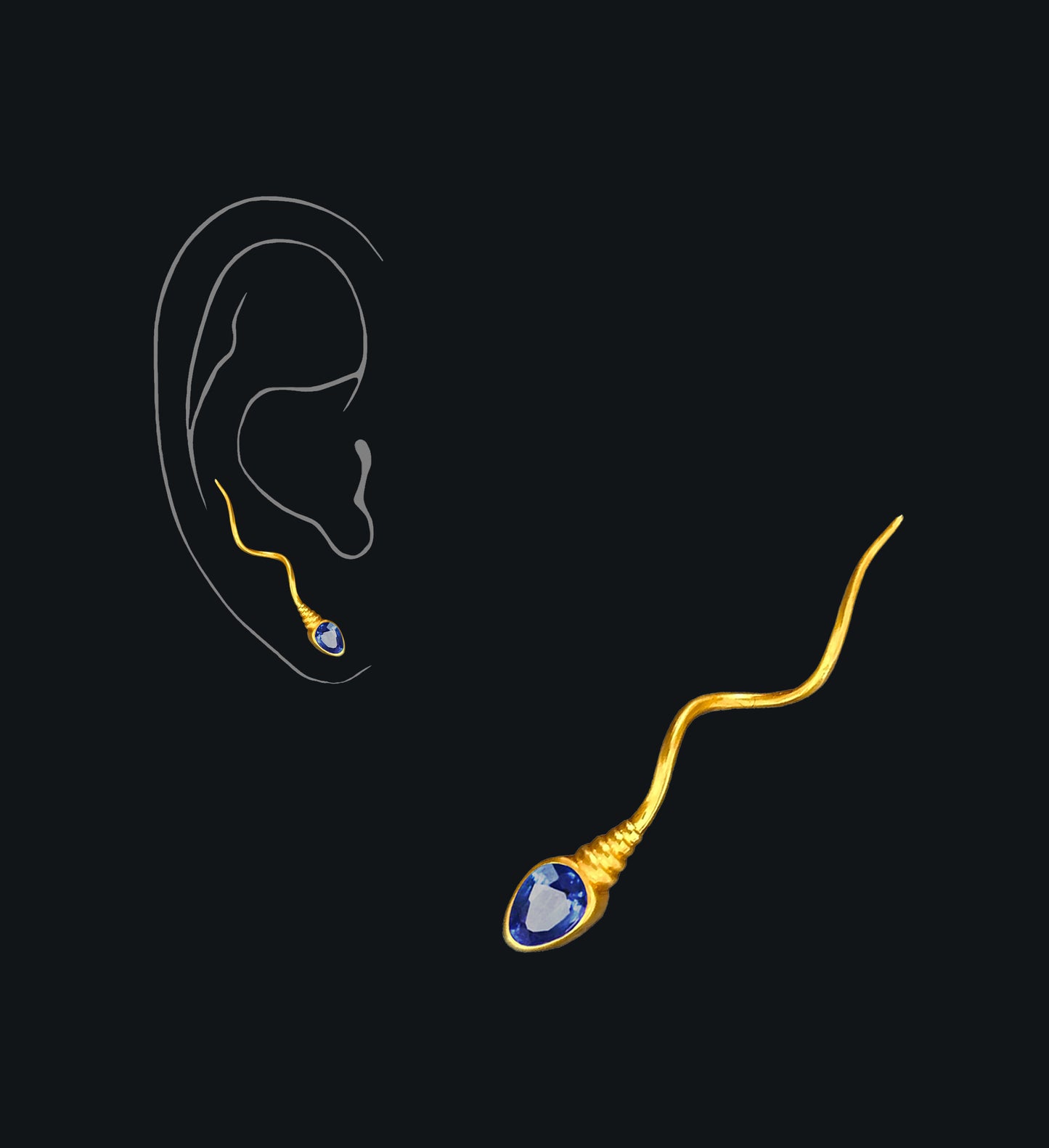 «THE NUMBER ONE » EARRING - Yellow Gold - Blue Sapphire