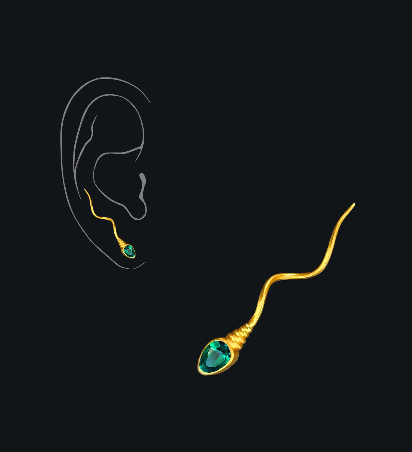 «THE NUMBER ONE » EARRING - Yellow Gold - Emerald