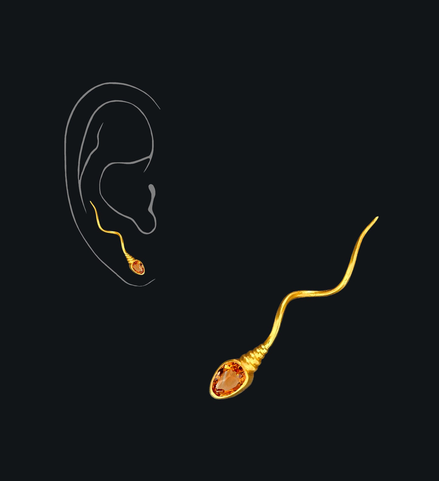 «THE NUMBER ONE » EARRING - Yellow Gold - Mandarin Garnet