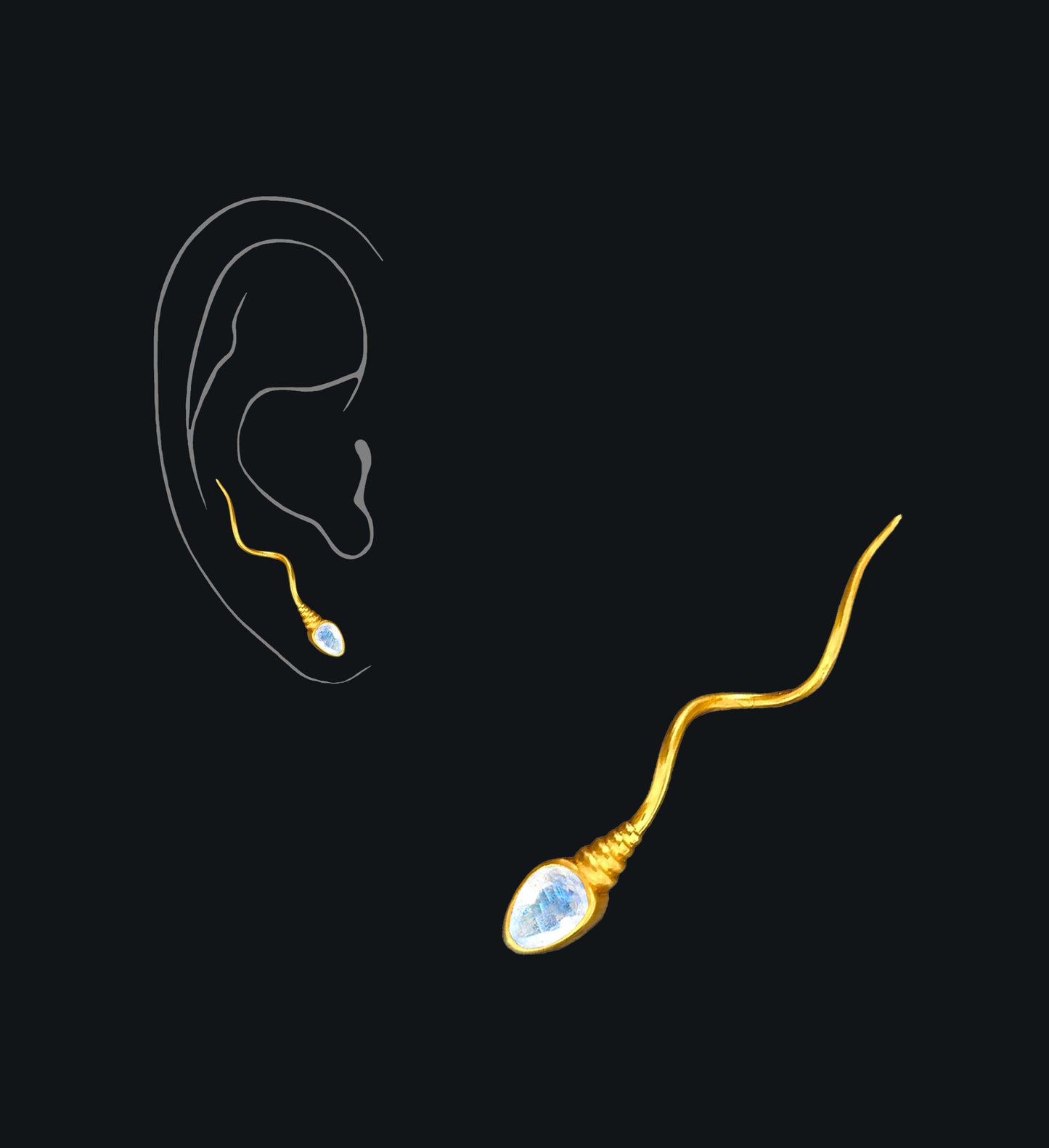 «THE NUMBER ONE » EARRING - Yellow Gold - Moonstone