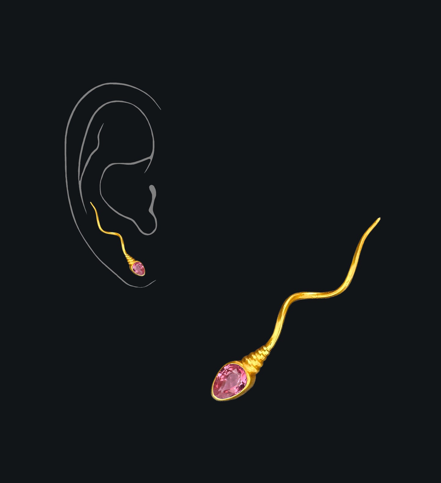 «THE NUMBER ONE » EARRING - Yellow Gold - Pink Tourmaline