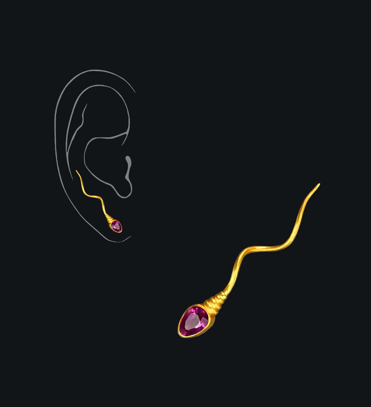 «THE NUMBER ONE » EARRING - Yellow Gold - Ruby