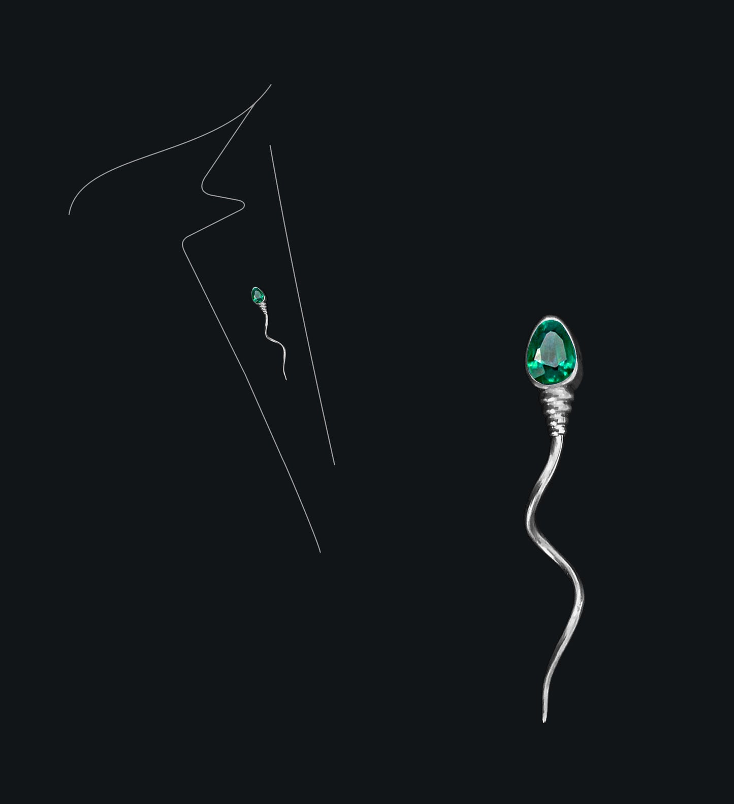 «The winner » BROOCH - White Gold - Emerald