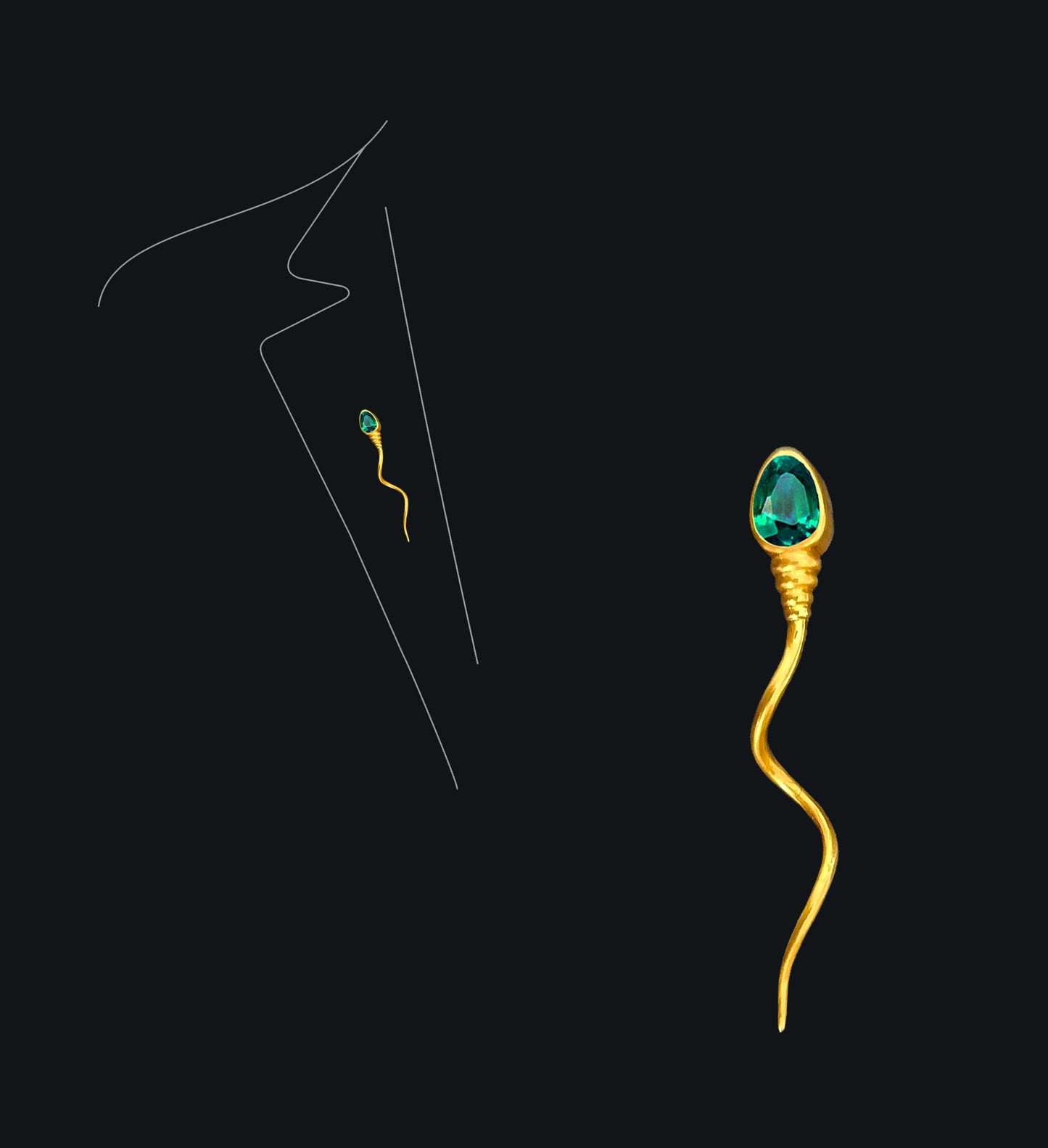 «The winner » BROOCH - Yellow Gold - Emerald