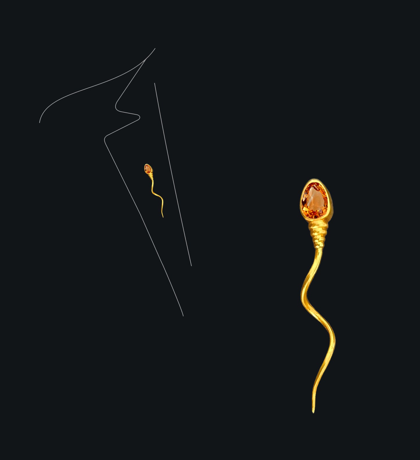 «The winner » BROOCH - Yellow Gold -Mandarin Garnet