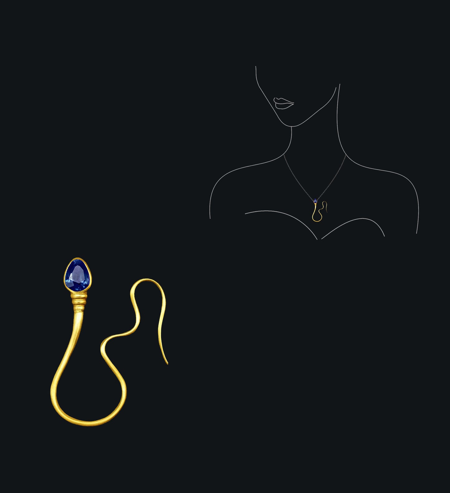 « The intrepid » Pendant - Yellow Gold - Blue Sapphire