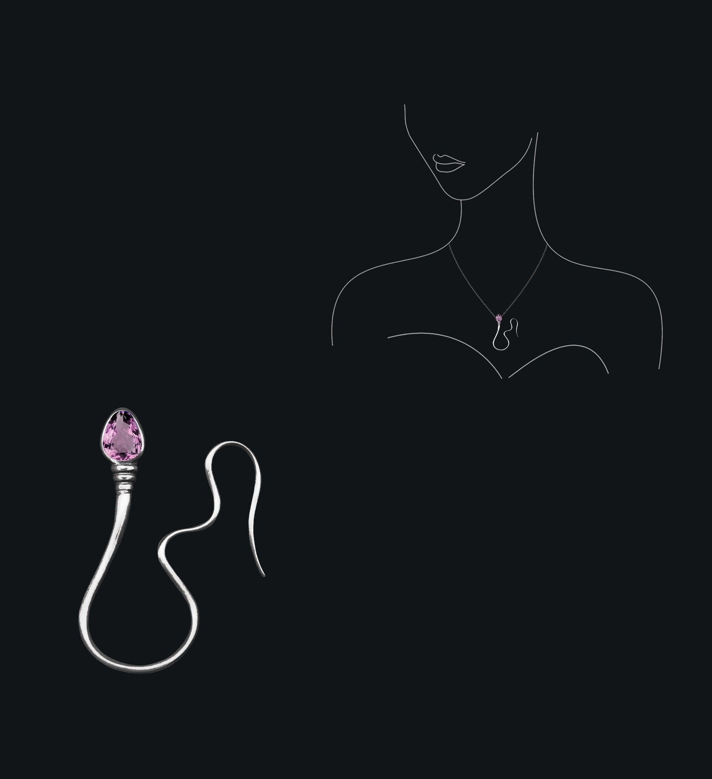 « The intrepid » Pendant - White Gold - Pink Sapphire