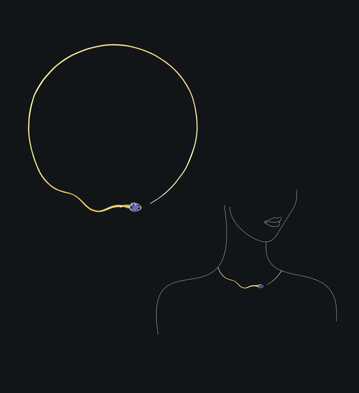 «THE BRAVE » NECKLACE - Yellow Gold - Tanzanite Diamond
