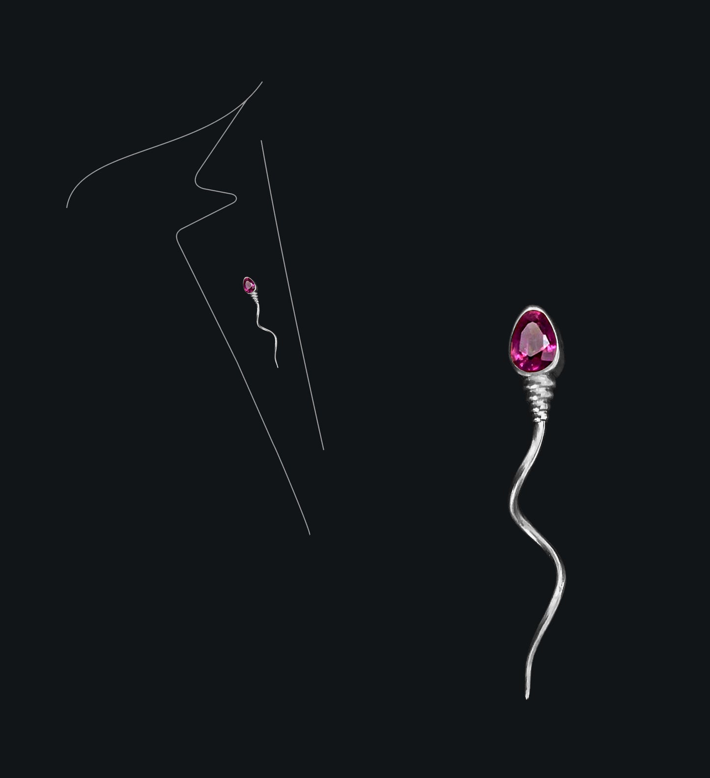 «The winner » BROOCH  - White Gold - Ruby