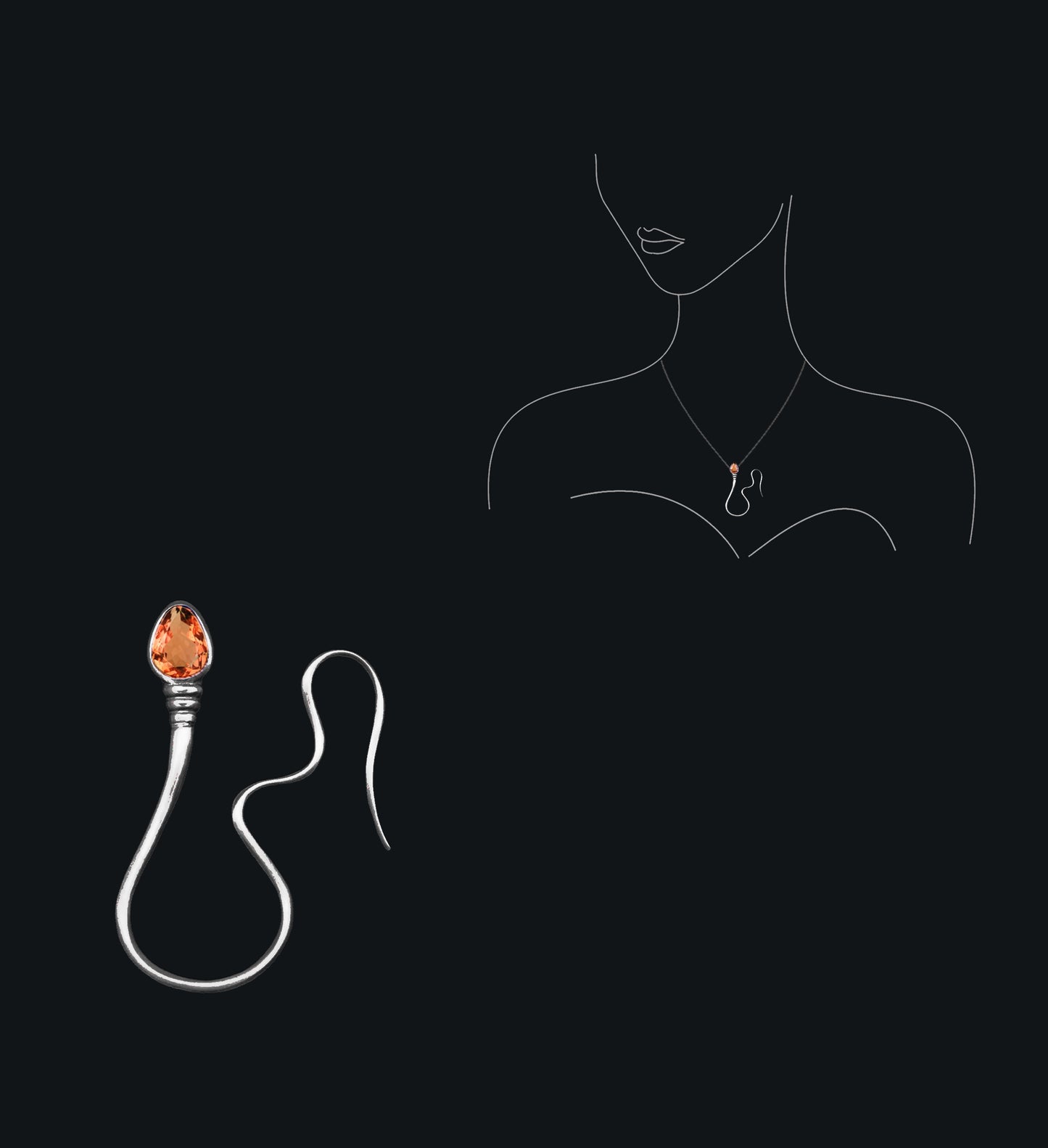« The intrepid » Pendant - White Gold - Orange Sapphire